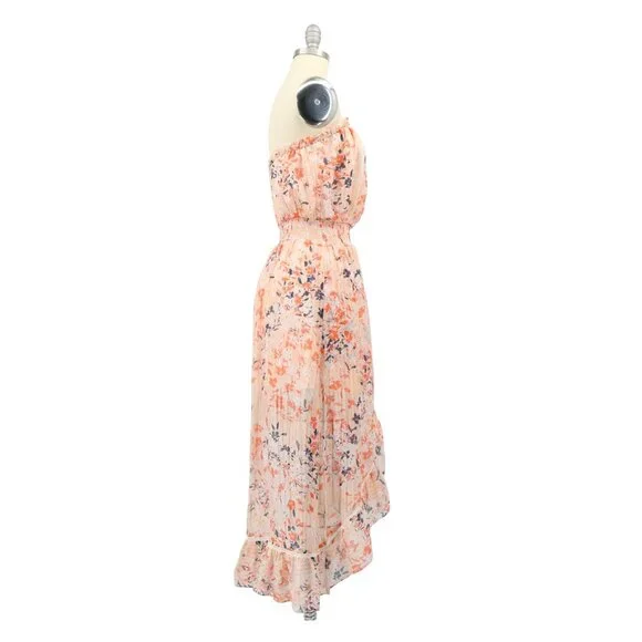 Ramy Brook Manon Dress Strapless Silk Floral Ruffle Midi S Blush Combo - Picture 8 of 9